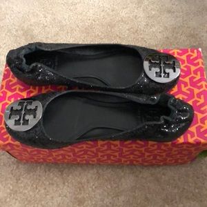 Tory Burch black glitter Reva flats 5.5